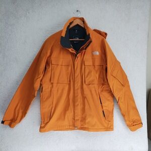 The North Face Jacket Mens L Orange HyVent Hooded Shell Pit Zip Pockets Cuffs